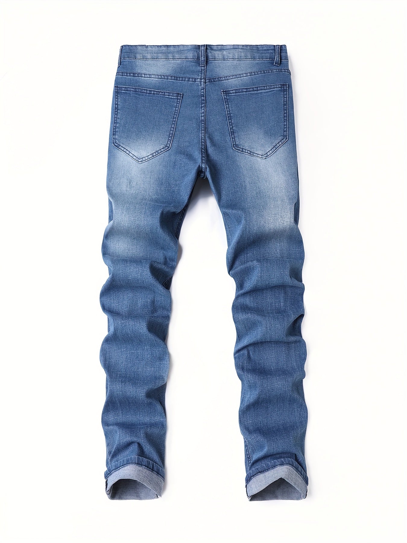 Men's Slim-Fit Distressed Jeans - Stretch Denim Streetwear Pants with Ripped Details, Mid-Stretch Comfort & Hand Washable Design for Spring Casual Wear, Trendy Outfit Pants | Durable Fabric Pants