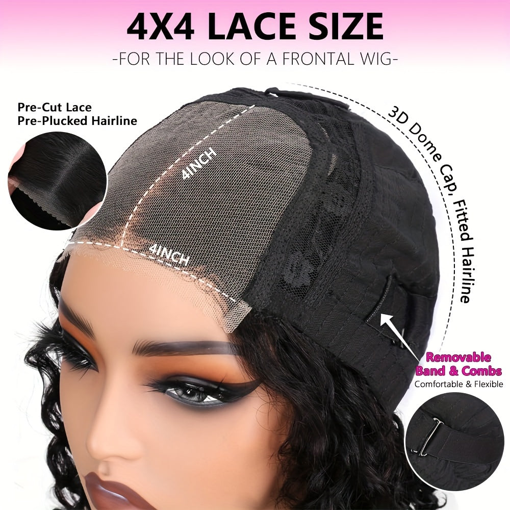 Deep Wave Bob Wig Human Hair HD Lace Front Wigs for Women Human Hair Glueless Invisible Lace Wigs Human Hair Pre Plucked Wave 150 Density Human Hair Wig 4x4 Frontal Wig