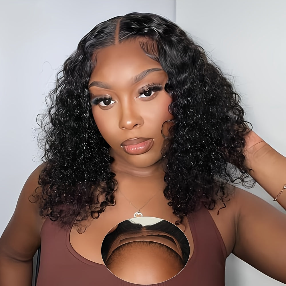 Deep Wave Bob Wig Human Hair HD Lace Front Wigs for Women Human Hair Glueless Invisible Lace Wigs Human Hair Pre Plucked Wave 150 Density Human Hair Wig 4x4 Frontal Wig