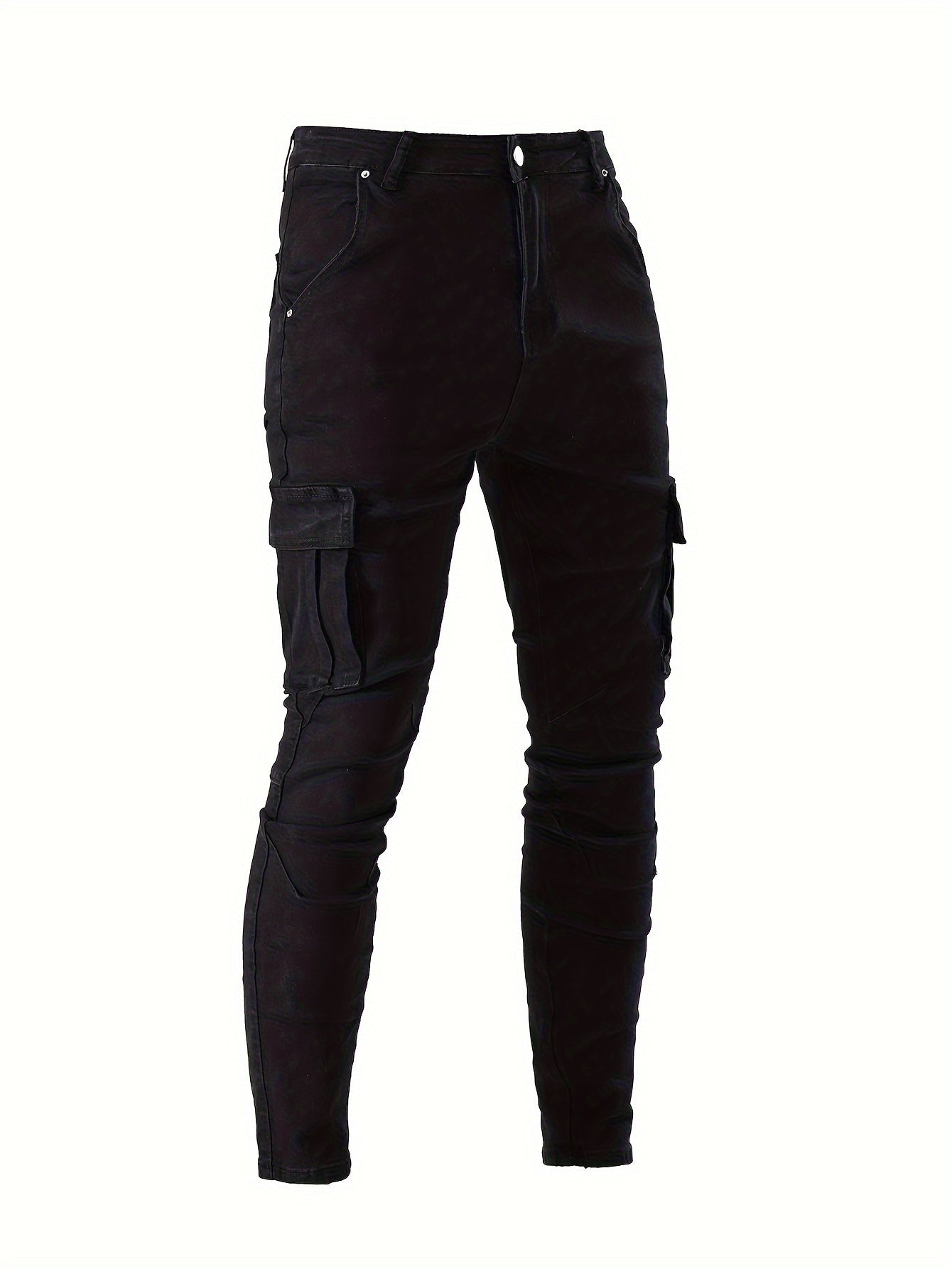 Men's Slim Fit Cargo Jeans - Stretch Denim with Multi-Pocket Design, Street Style, All-Season Wear