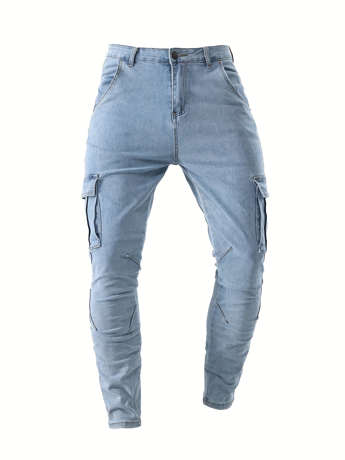 Men's Slim Fit Cargo Jeans - Stretch Denim with Multi-Pocket Design, Street Style, All-Season Wear
