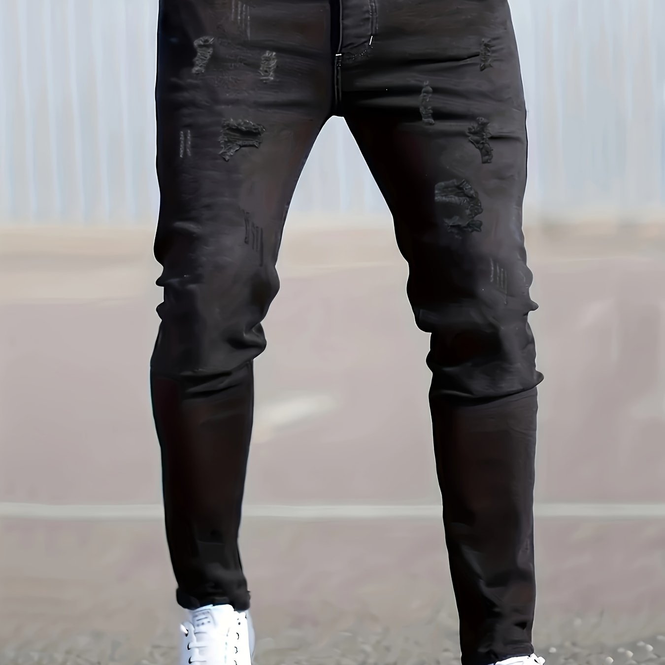 Men's Stretch Skinny Jeans - Classic Black, Ripped Design for All Seasons, Machine Washable, Gift, Fashion, New Style, Comfortable, Spring, Autumn, Winter