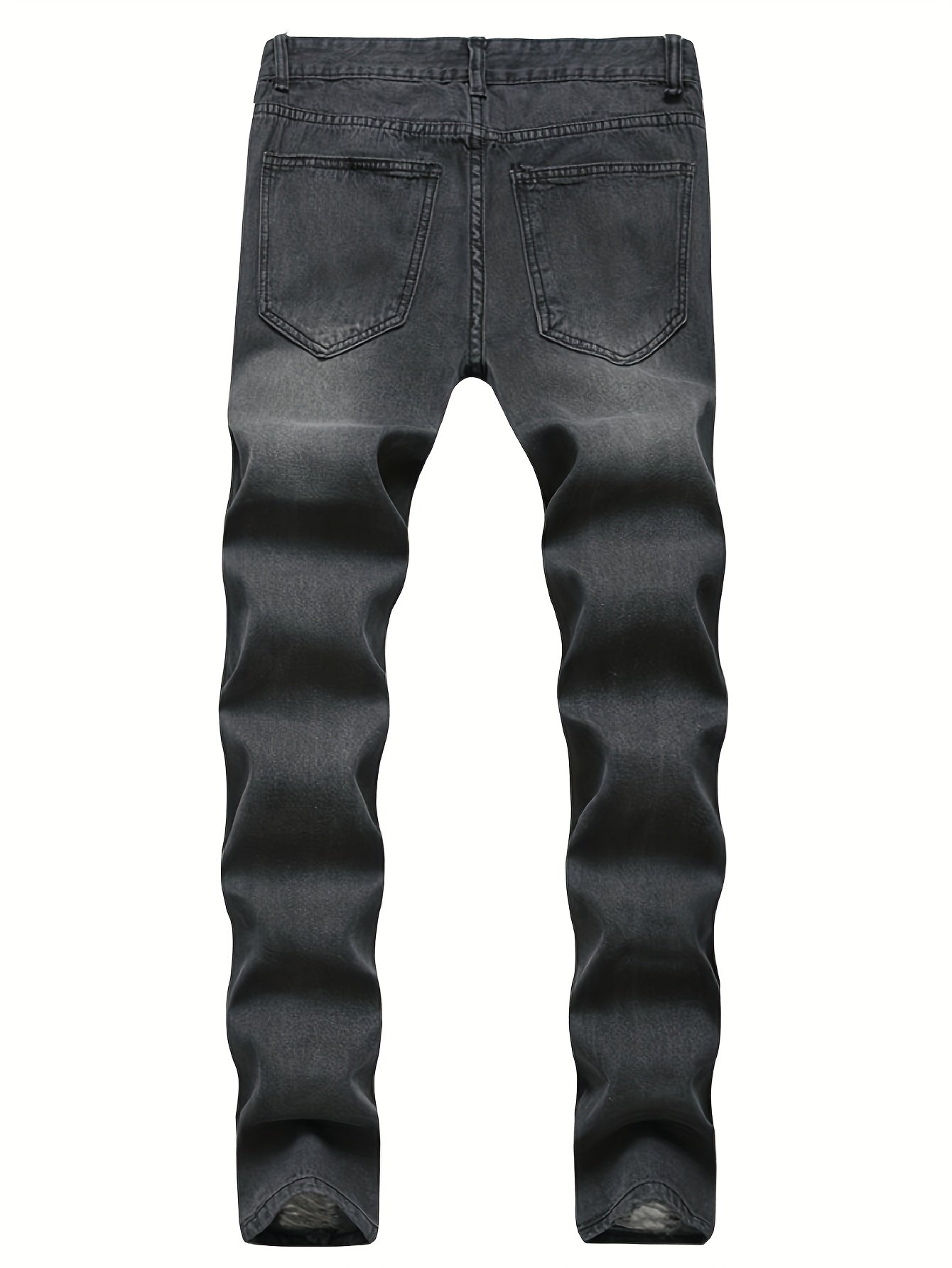 Men's Slim-Fit Distressed Jeans - Stretch Denim Ripped Knee Casual Pants, Machine-Washable All-Season Comfort for Casual Attire, Allseason Wear, Ripped Knee Pants, Classic Wash Denim, Streetwear Style, Trendy Fashion, Durable