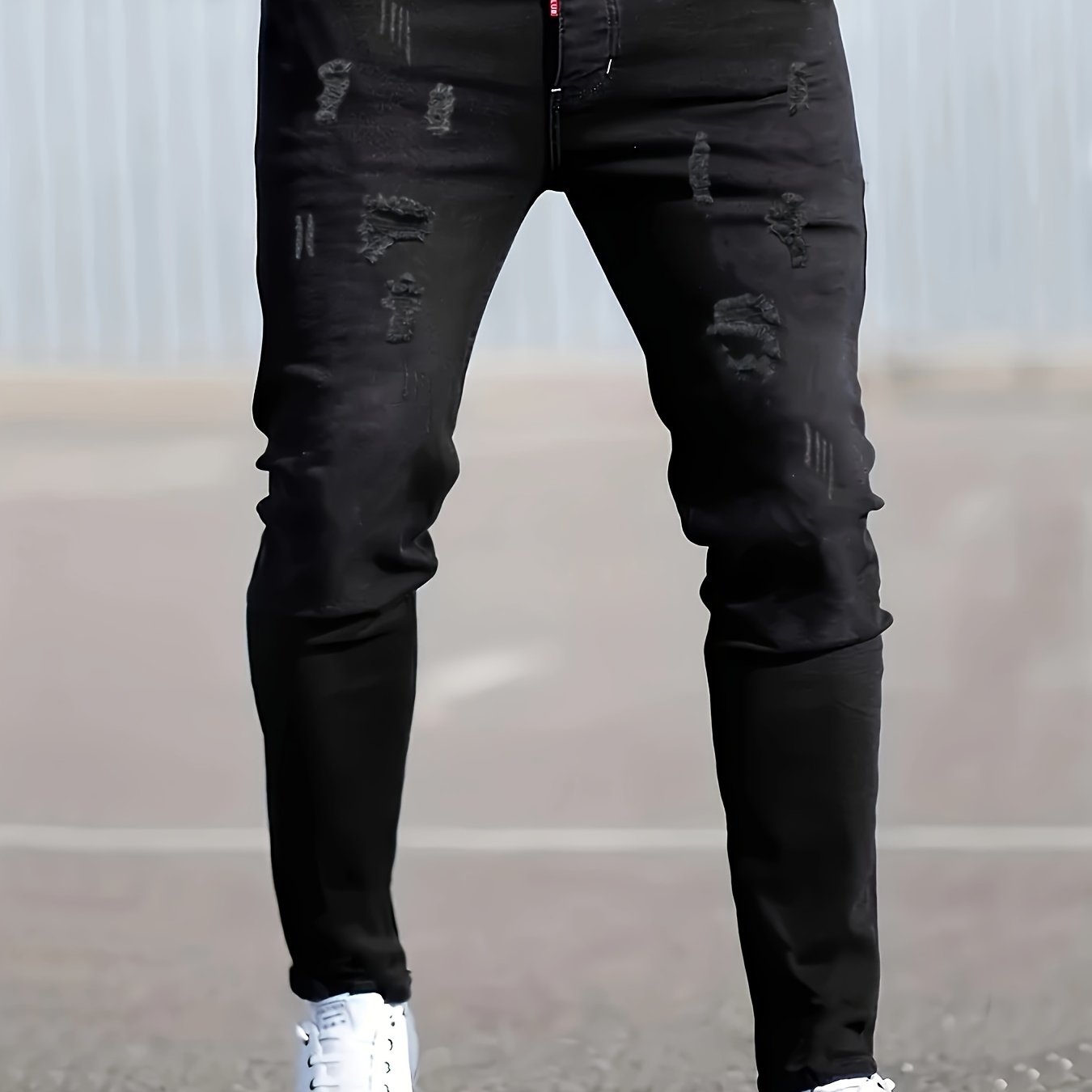 Men's Stretch Skinny Jeans - Classic Black, Ripped Design for All Seasons, Machine Washable, Gift, Fashion, New Style, Comfortable, Spring, Autumn, Winter