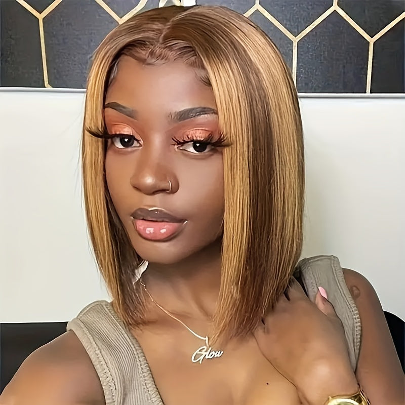 TIMOPOL Gift for Girlfriend mother Handwoven Bob wig 5x1 HD Clear front lace wig Human Hair Pre-pulled Human Hair No Glue wig Human Hair 180% density Straight lace wig Ladies natural color