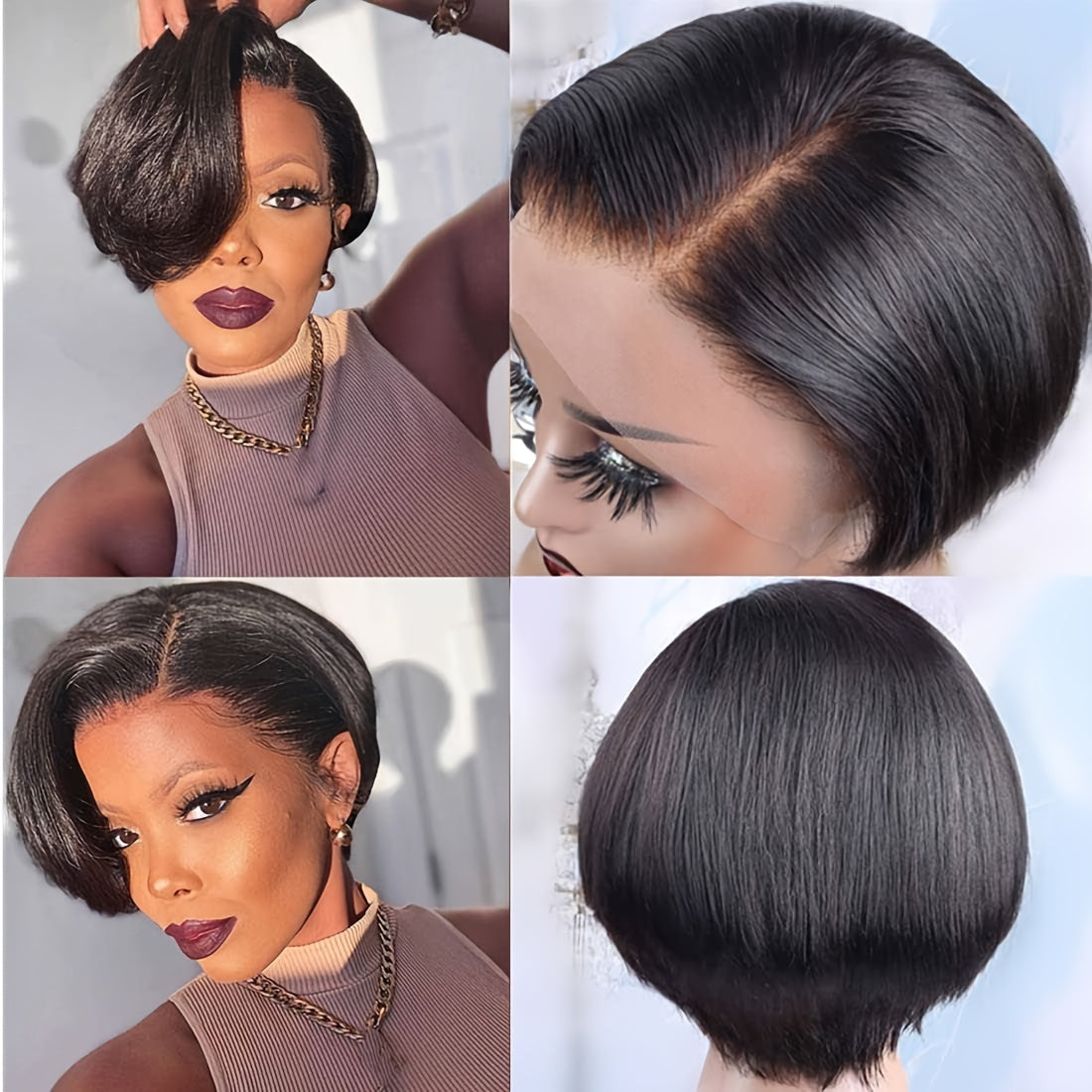 Pixie Cut Lace Front Wigs Human Hair 13X4X1Natural Black Lace Front Wigs Human Hair Side Part Curly Short Bob Wigs Straight Lace Front Pixie Cut Wigs for Women Pre Plucked Easy to Style and Maintain