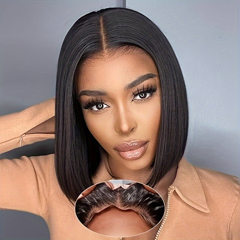 TIMOPOL Gift for Girlfriend mother Handwoven Bob wig 5x1 HD Clear front lace wig Human Hair Pre-pulled Human Hair No Glue wig Human Hair 180% density Straight lace wig Ladies natural color