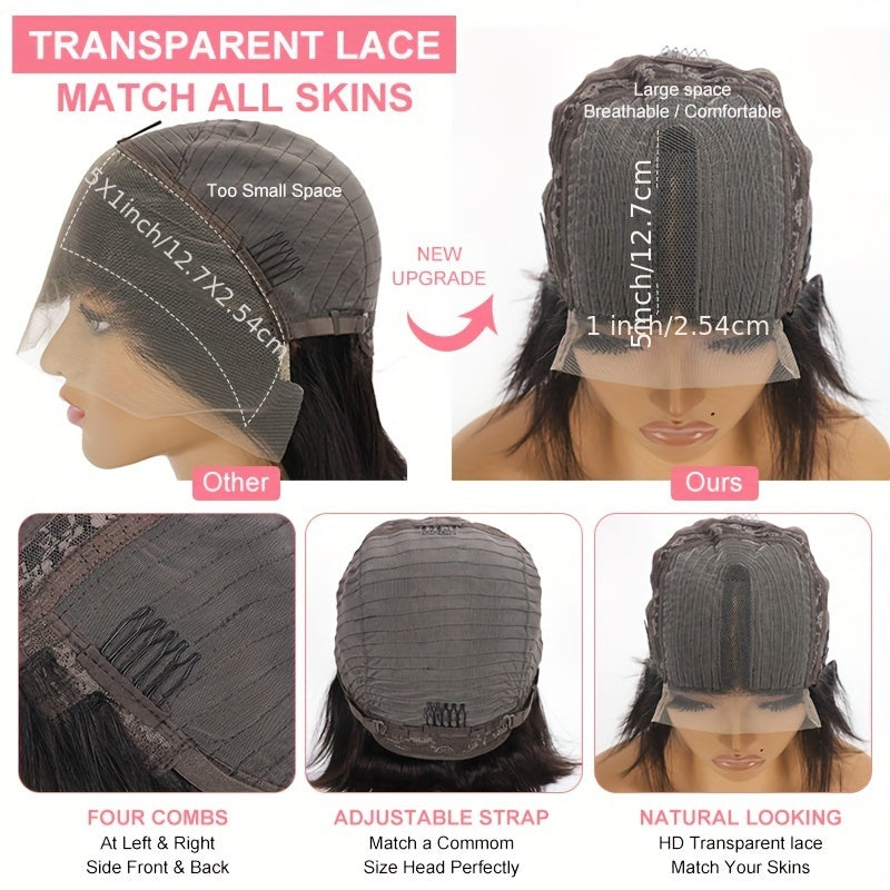 TIMOPOL Gift for Girlfriend mother Handwoven Bob wig 5x1 HD Clear front lace wig Human Hair Pre-pulled Human Hair No Glue wig Human Hair 180% density Straight lace wig Ladies natural color