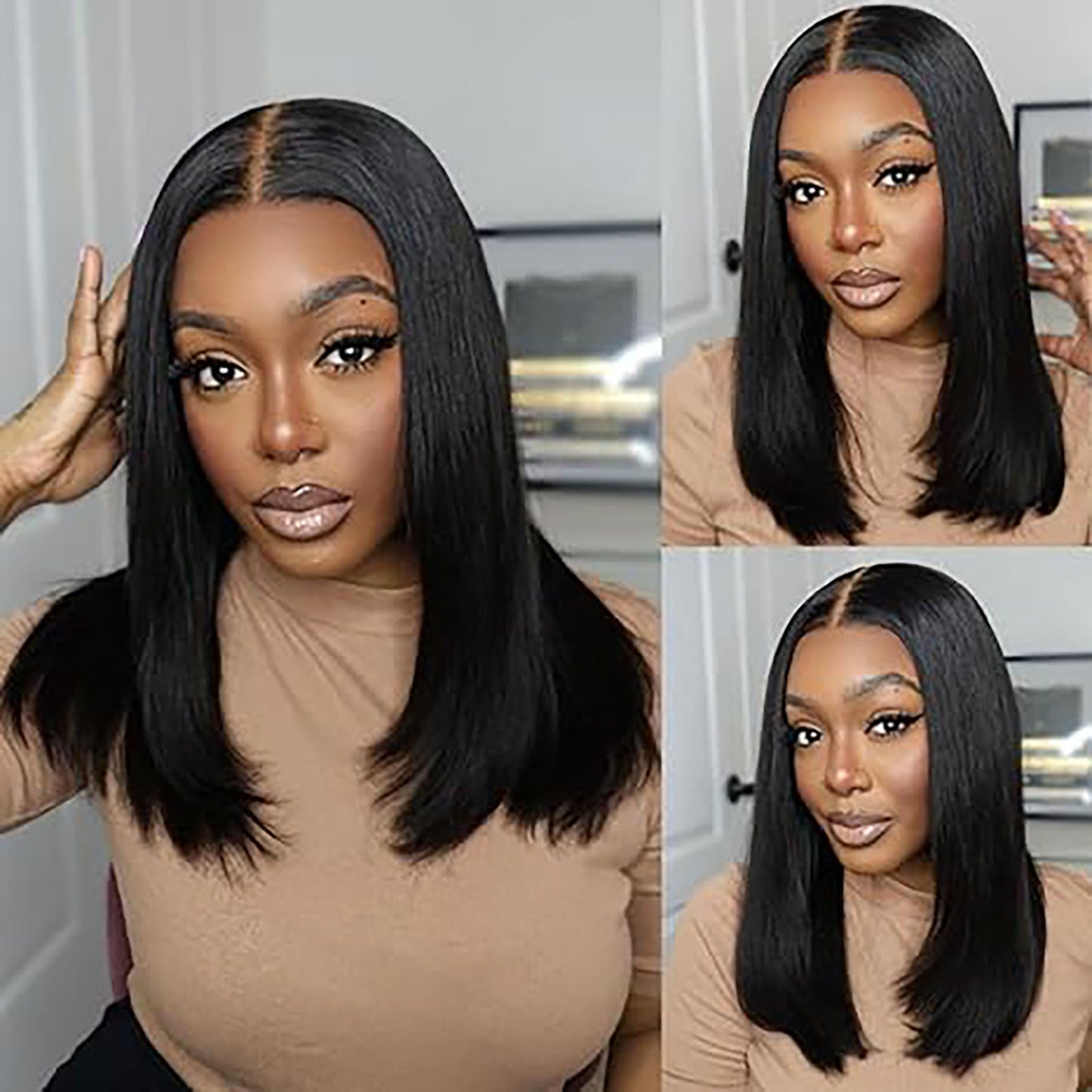 TIMOPOL Gift for Girlfriend mother Handwoven Bob wig 5x1 HD Clear front lace wig Human Hair Pre-pulled Human Hair No Glue wig Human Hair 180% density Straight lace wig Ladies natural color