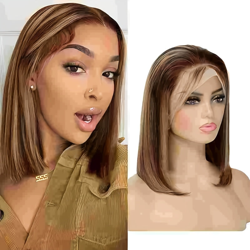 TIMOPOL Gift for Girlfriend mother Handwoven Bob wig 5x1 HD Clear front lace wig Human Hair Pre-pulled Human Hair No Glue wig Human Hair 180% density Straight lace wig Ladies natural color