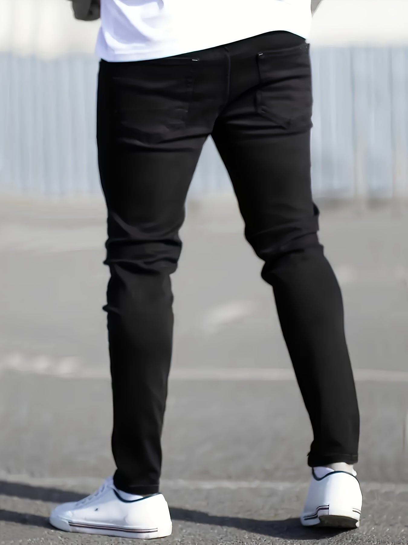 Men's Stretch Skinny Jeans - Classic Black, Ripped Design for All Seasons, Machine Washable, Gift, Fashion, New Style, Comfortable, Spring, Autumn, Winter