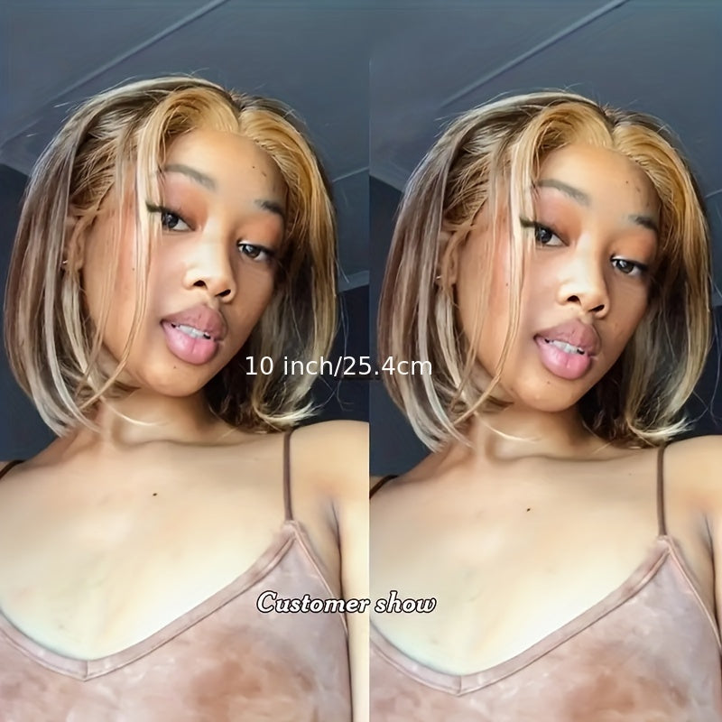 TIMOPOL Gift for Girlfriend mother Handwoven Bob wig 5x1 HD Clear front lace wig Human Hair Pre-pulled Human Hair No Glue wig Human Hair 180% density Straight lace wig Ladies natural color