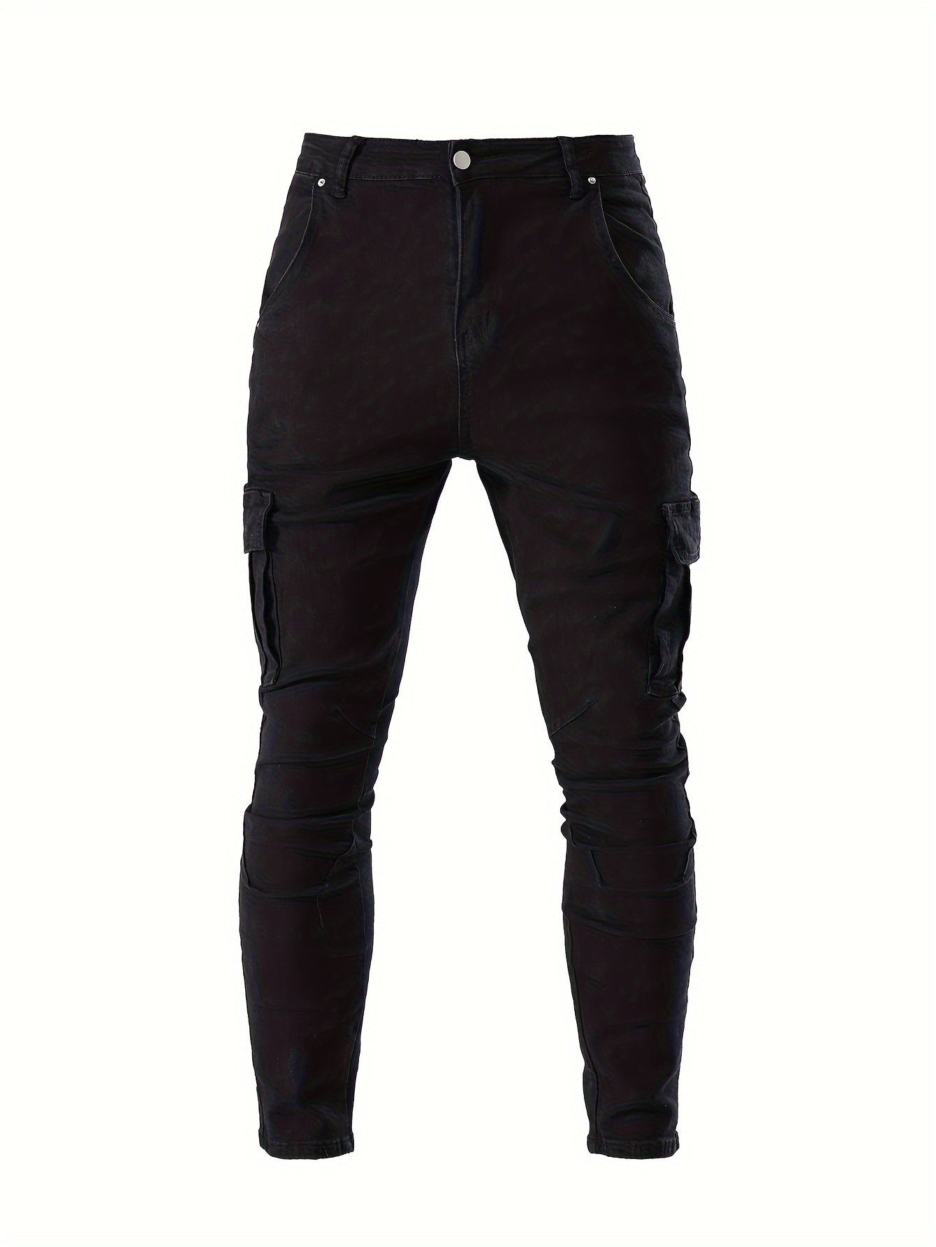 Men's Slim Fit Cargo Jeans - Stretch Denim with Multi-Pocket Design, Street Style, All-Season Wear