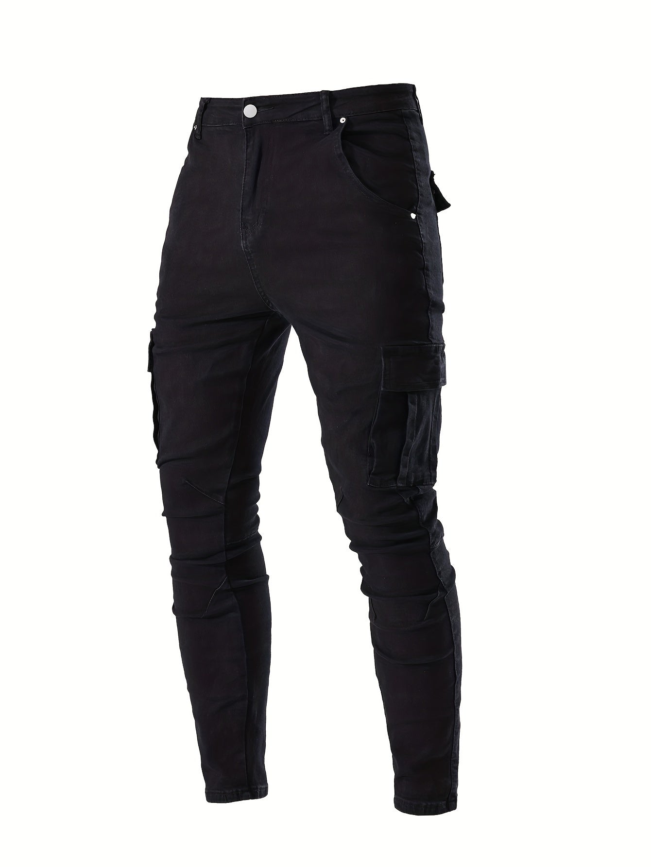 Men's Slim Fit Cargo Jeans - Stretch Denim with Multi-Pocket Design, Street Style, All-Season Wear