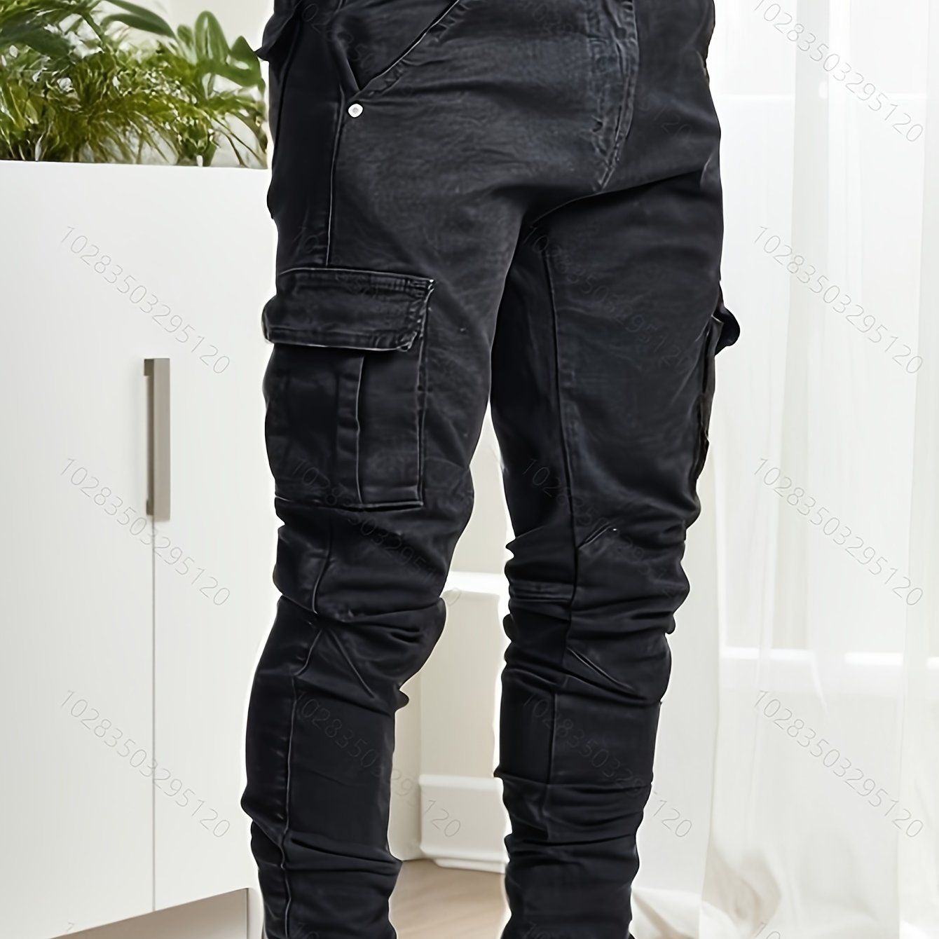 Men's Slim Fit Cargo Jeans - Stretch Denim with Multi-Pocket Design, Street Style, All-Season Wear