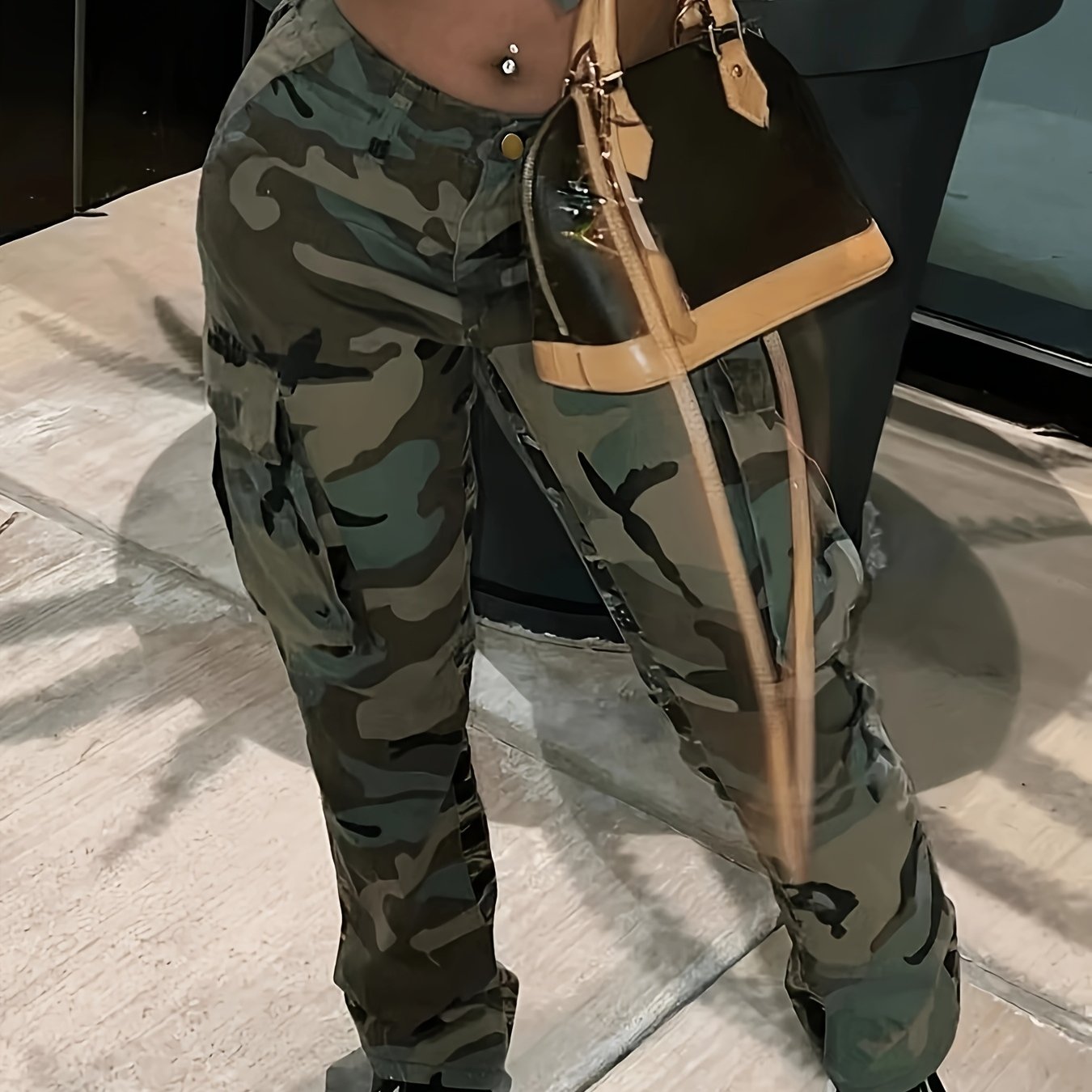 Women's Camouflage Workwear Pants - Stretchy Rayon Blend Denim-Style Trousers with Multi-Pockets, Elastic Waist & Cuffs, Machine Washable All-Season Casual Pants