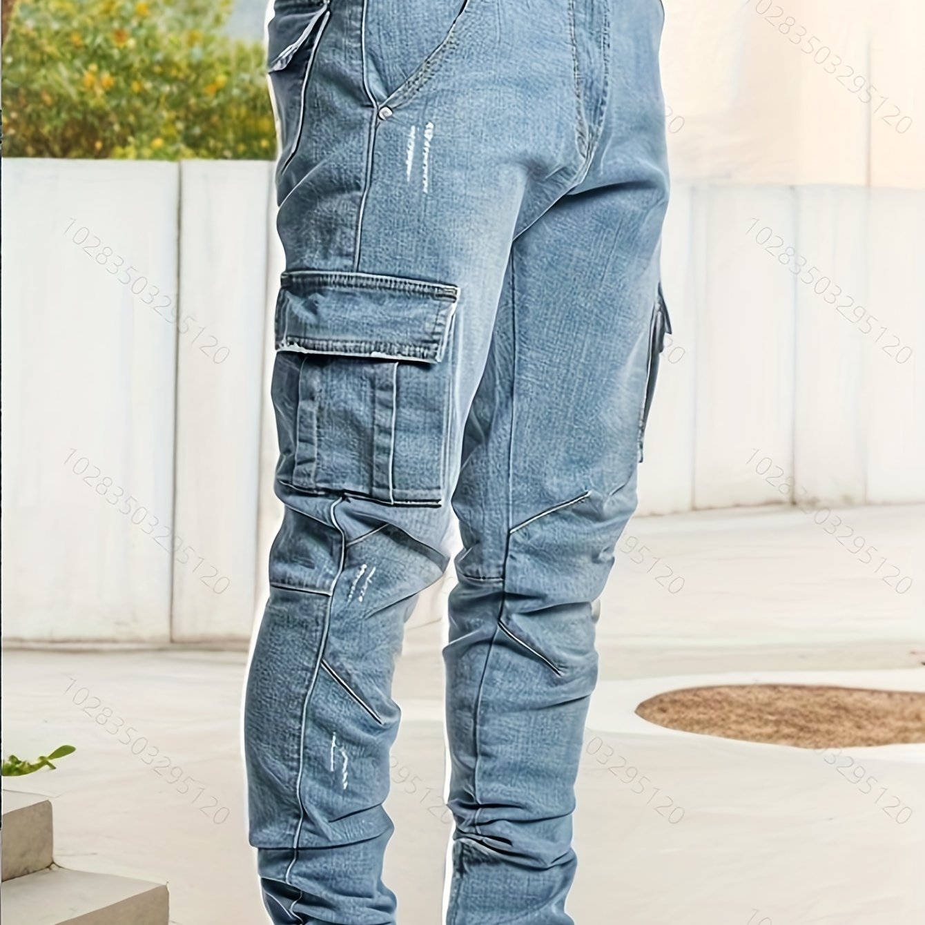 Men's Slim Fit Cargo Jeans - Stretch Denim with Multi-Pocket Design, Street Style, All-Season Wear