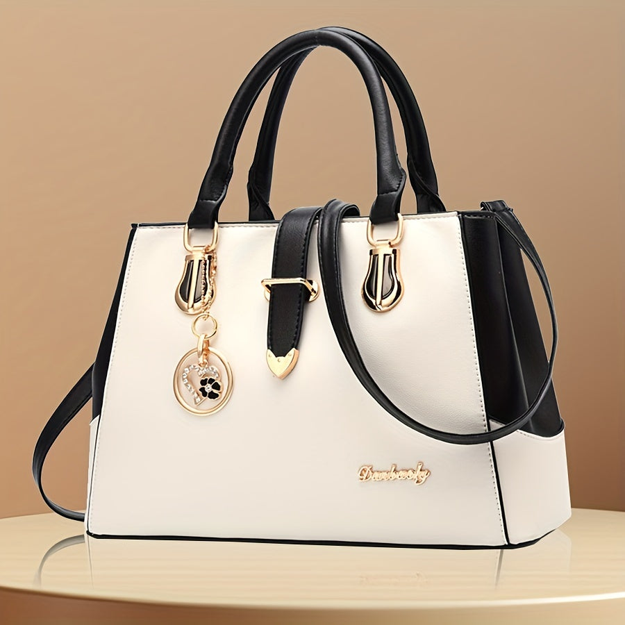 Elegant Women’s Shoulder Bag – Letter Detail & Double Handle Design