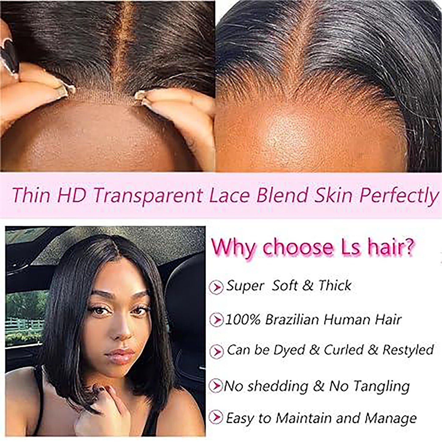 TIMOPOL Gift for Girlfriend mother Handwoven Bob wig 5x1 HD Clear front lace wig Human Hair Pre-pulled Human Hair No Glue wig Human Hair 180% density Straight lace wig Ladies natural color