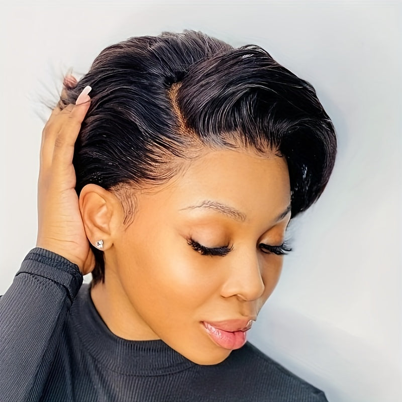 Pixie Cut Lace Front Wigs Human Hair 13X4X1Natural Black Lace Front Wigs Human Hair Side Part Curly Short Bob Wigs Straight Lace Front Pixie Cut Wigs for Women Pre Plucked Easy to Style and Maintain