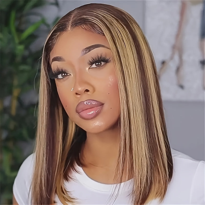 TIMOPOL Gift for Girlfriend mother Handwoven Bob wig 5x1 HD Clear front lace wig Human Hair Pre-pulled Human Hair No Glue wig Human Hair 180% density Straight lace wig Ladies natural color