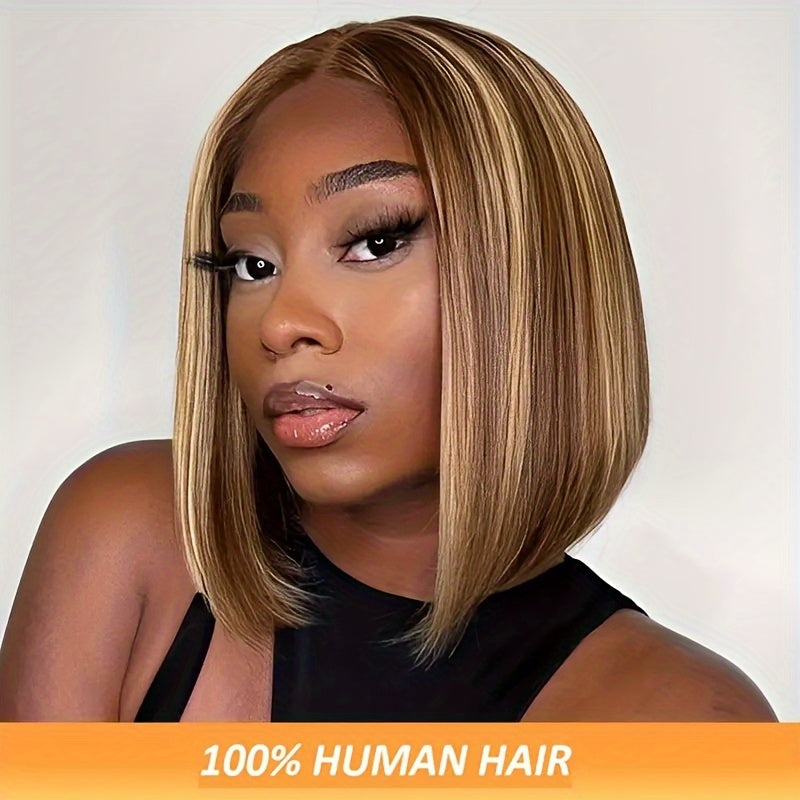 TIMOPOL Gift for Girlfriend mother Handwoven Bob wig 5x1 HD Clear front lace wig Human Hair Pre-pulled Human Hair No Glue wig Human Hair 180% density Straight lace wig Ladies natural color