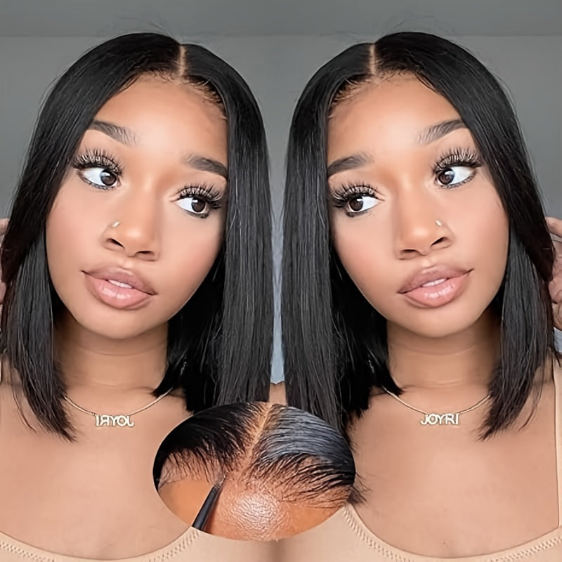 TIMOPOL Gift for Girlfriend mother Handwoven Bob wig 5x1 HD Clear front lace wig Human Hair Pre-pulled Human Hair No Glue wig Human Hair 180% density Straight lace wig Ladies natural color