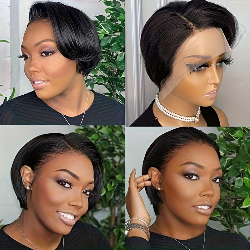 Pixie Cut Lace Front Wigs Human Hair 13X4X1Natural Black Lace Front Wigs Human Hair Side Part Curly Short Bob Wigs Straight Lace Front Pixie Cut Wigs for Women Pre Plucked Easy to Style and Maintain