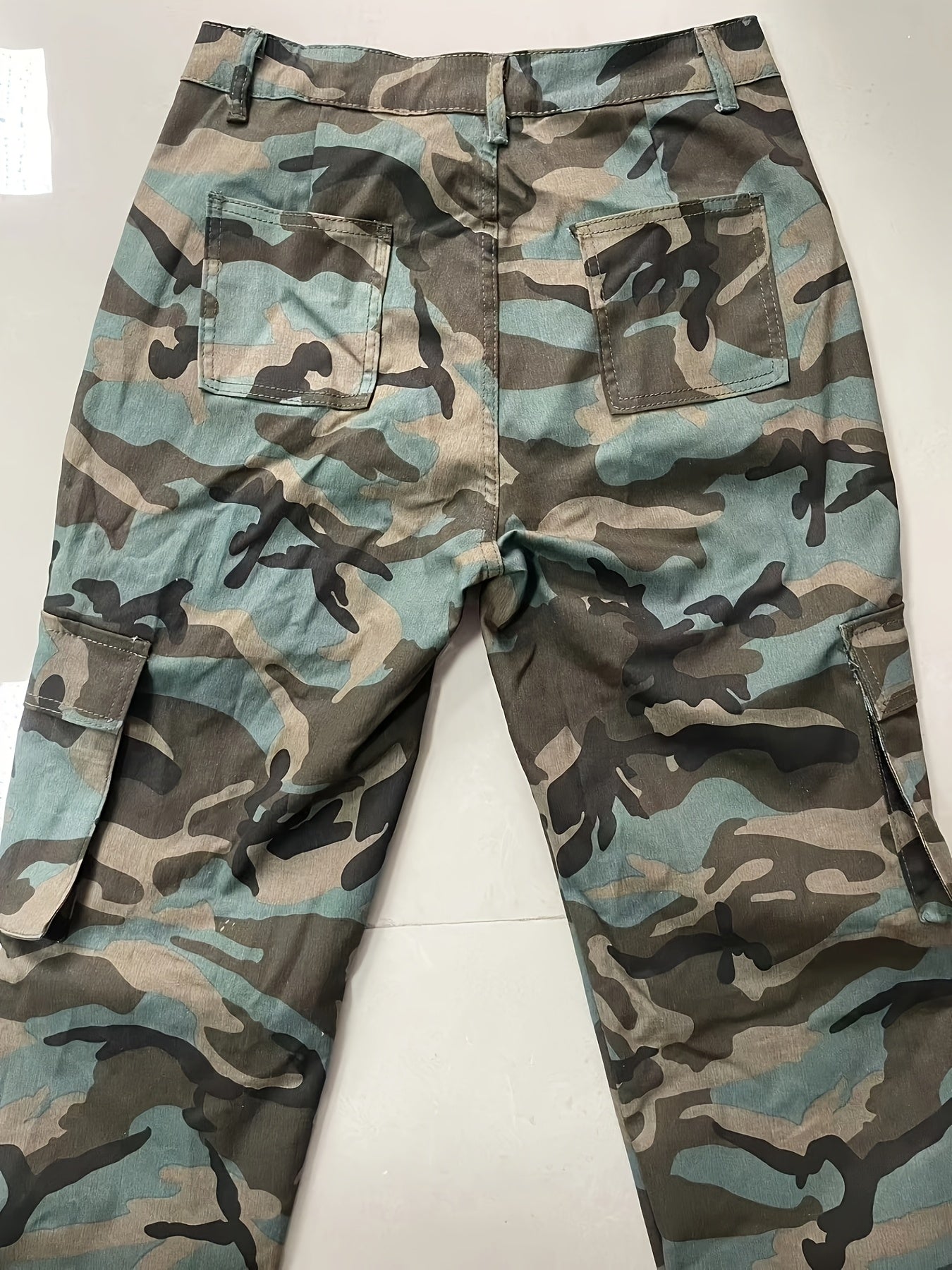 Women's Camouflage Workwear Pants - Stretchy Rayon Blend Denim-Style Trousers with Multi-Pockets, Elastic Waist & Cuffs, Machine Washable All-Season Casual Pants