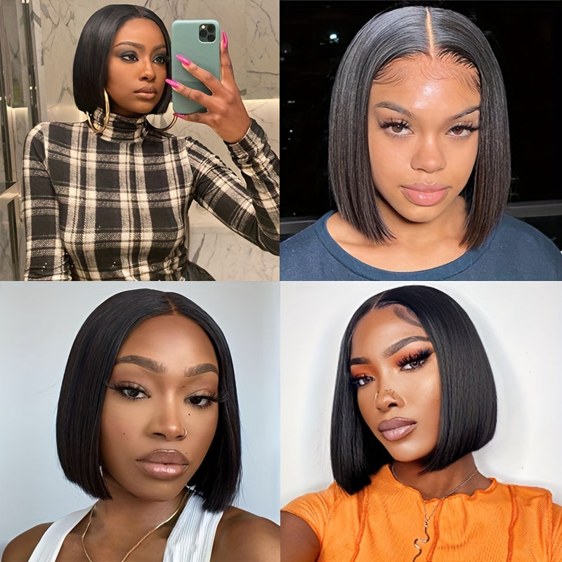 TIMOPOL Gift for Girlfriend mother Handwoven Bob wig 5x1 HD Clear front lace wig Human Hair Pre-pulled Human Hair No Glue wig Human Hair 180% density Straight lace wig Ladies natural color