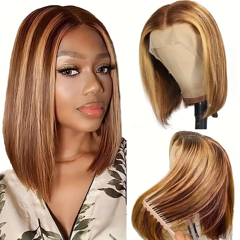 TIMOPOL Gift for Girlfriend mother Handwoven Bob wig 5x1 HD Clear front lace wig Human Hair Pre-pulled Human Hair No Glue wig Human Hair 180% density Straight lace wig Ladies natural color