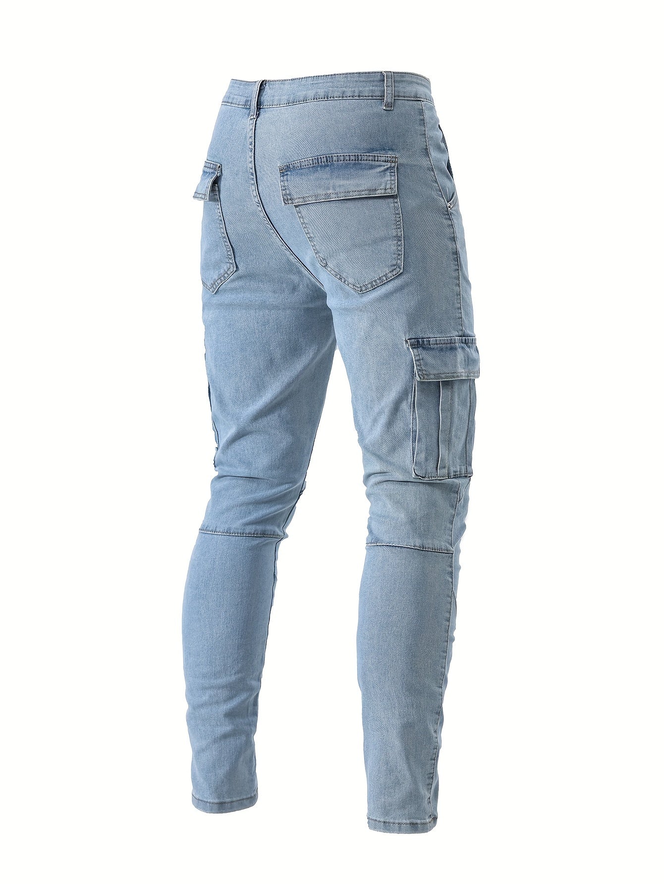Men's Slim Fit Cargo Jeans - Stretch Denim with Multi-Pocket Design, Street Style, All-Season Wear
