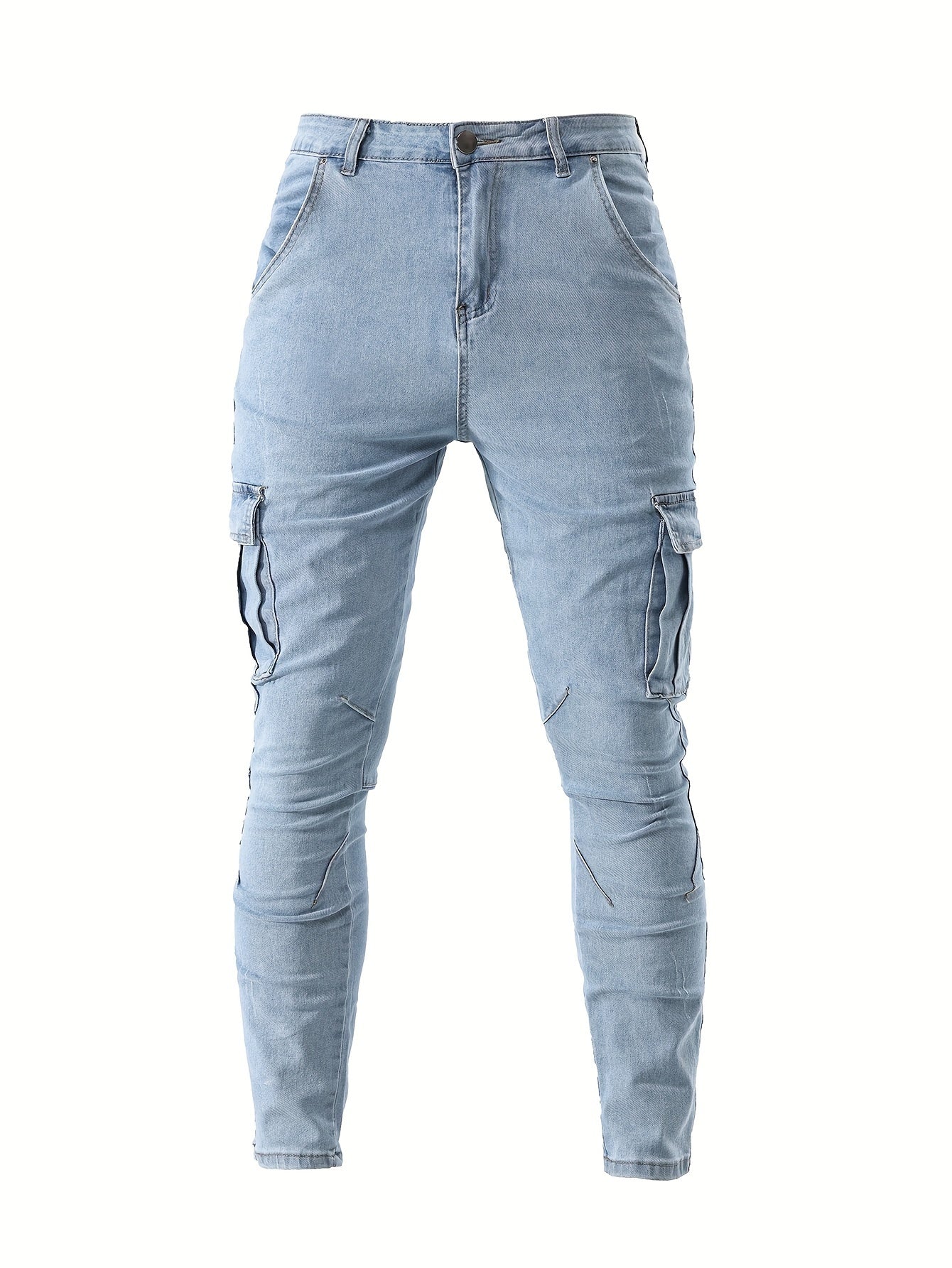 Men's Slim Fit Cargo Jeans - Stretch Denim with Multi-Pocket Design, Street Style, All-Season Wear