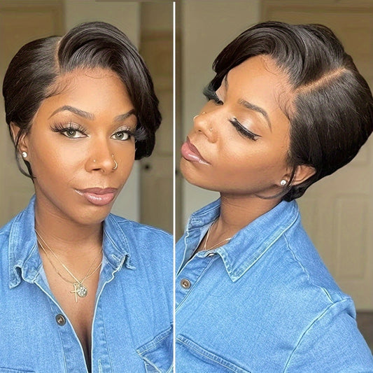 Pixie Cut Lace Front Wigs Human Hair 13X4X1Natural Black Lace Front Wigs Human Hair Side Part Curly Short Bob Wigs Straight Lace Front Pixie Cut Wigs for Women Pre Plucked Easy to Style and Maintain
