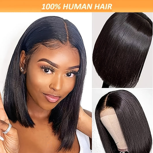 TIMOPOL Gift for Girlfriend mother Handwoven Bob wig 5x1 HD Clear front lace wig Human Hair Pre-pulled Human Hair No Glue wig Human Hair 180% density Straight lace wig Ladies natural color
